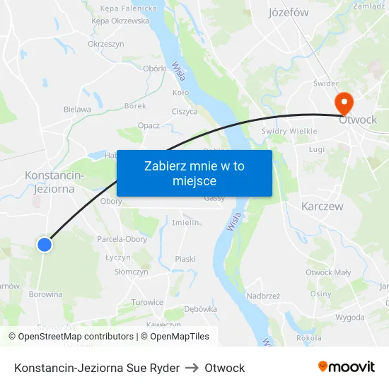 Konstancin-Jeziorna Sue Ryder to Otwock map
