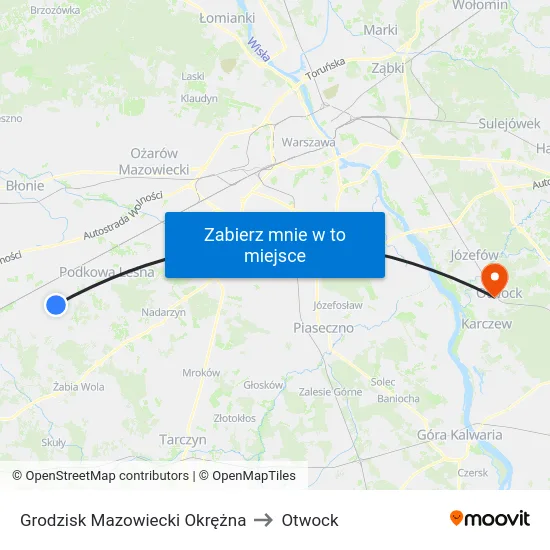 Grodzisk Mazowiecki Okrężna to Otwock map