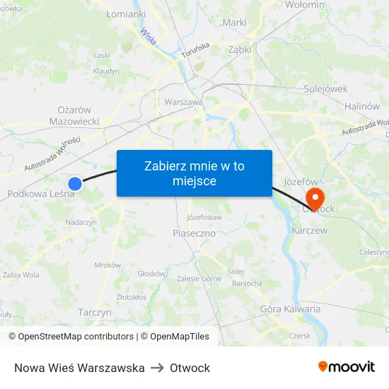 Nowa Wieś Warszawska to Otwock map