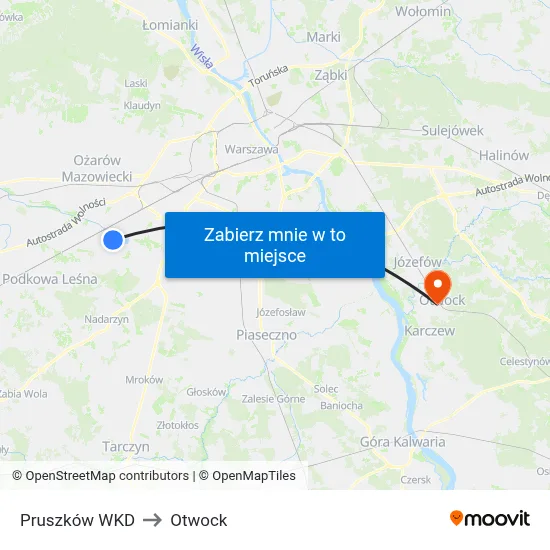 Pruszków WKD to Otwock map
