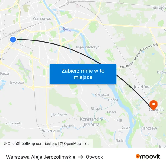 Warszawa Aleje Jerozolimskie to Otwock map