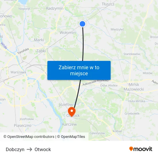 Dobczyn to Otwock map
