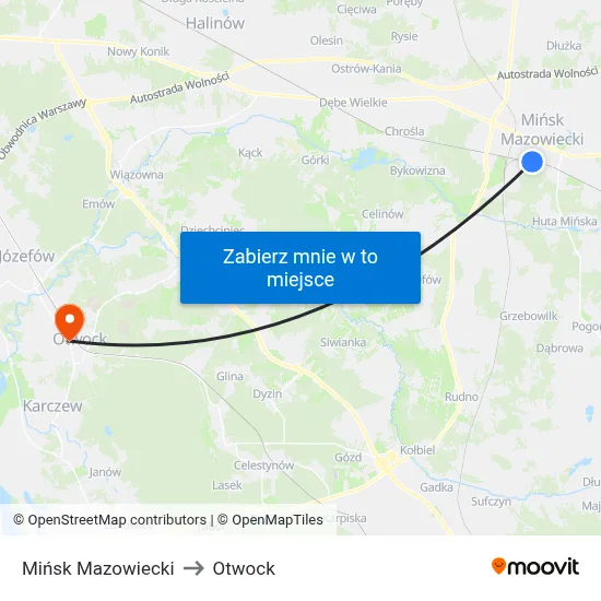Mińsk Mazowiecki to Otwock map