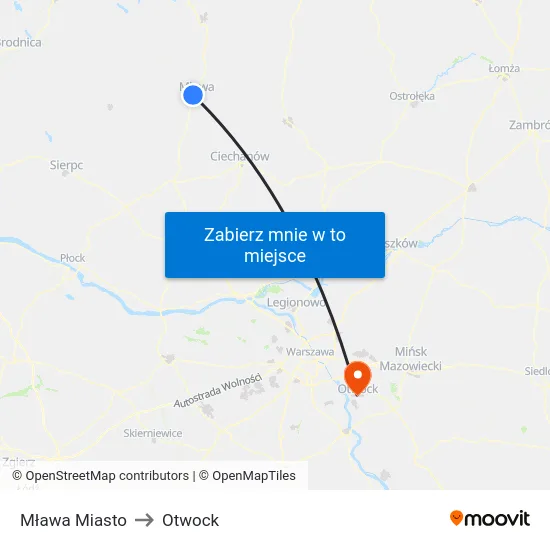 Mława Miasto to Otwock map