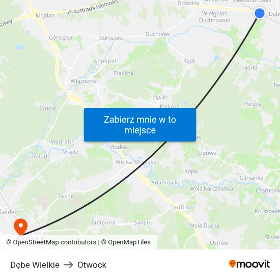 Dębe Wielkie to Otwock map