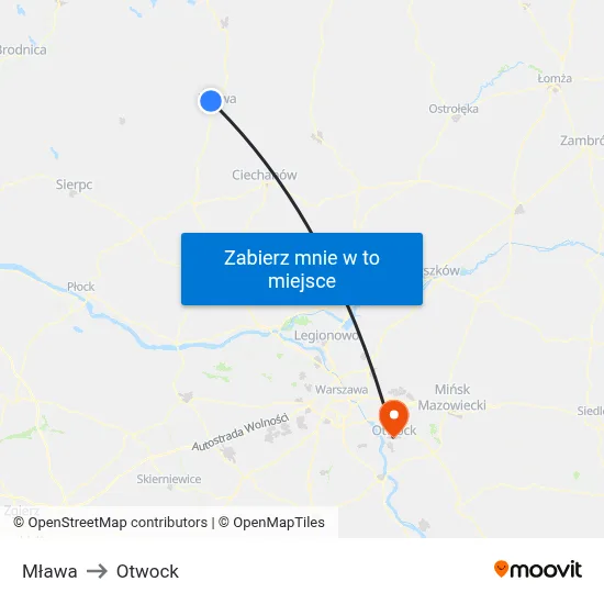 Mława to Otwock map