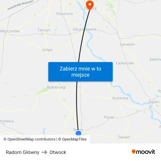 Radom Główny to Otwock map