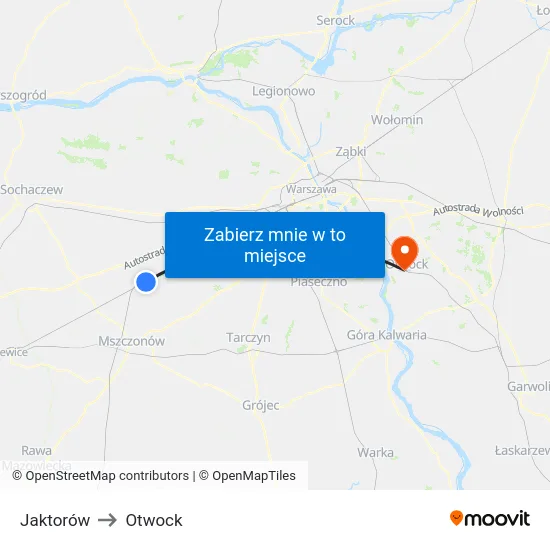 Jaktorów to Otwock map