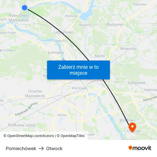 Pomiechówek to Otwock map