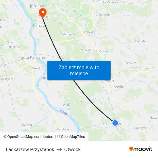 Łaskarzew Przystanek to Otwock map