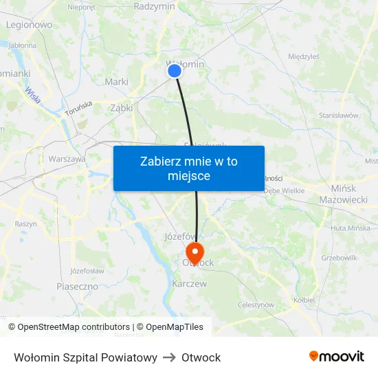 Wołomin Szpital Powiatowy to Otwock map