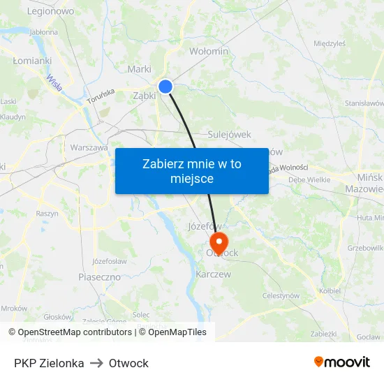 PKP Zielonka to Otwock map
