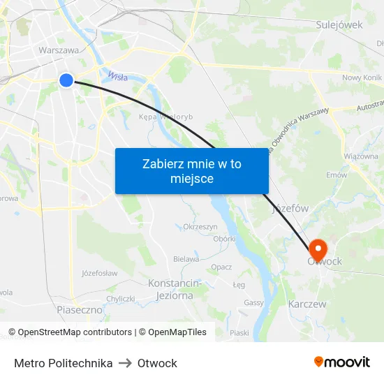 Metro Politechnika to Otwock map