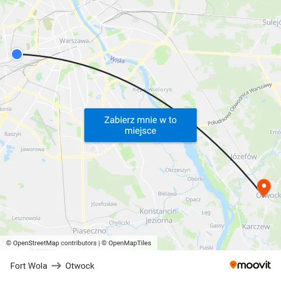 Fort Wola to Otwock map