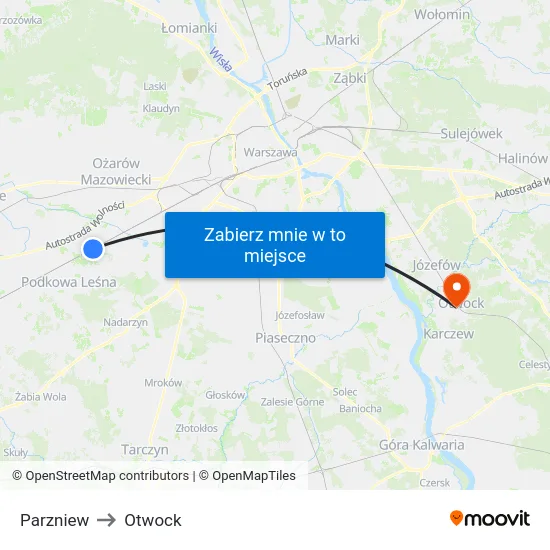 Parzniew to Otwock map