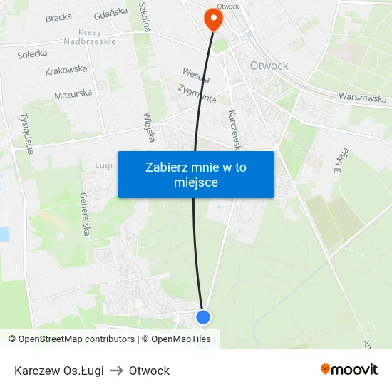 Karczew Os.Ługi to Otwock map