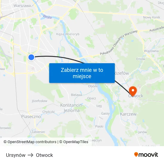 Ursynów to Otwock map