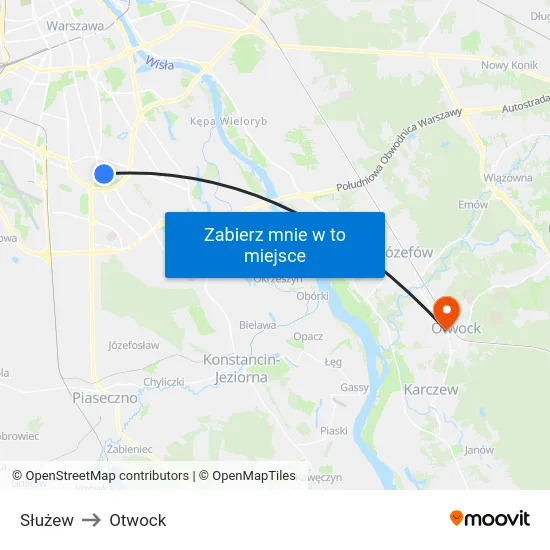 Służew to Otwock map