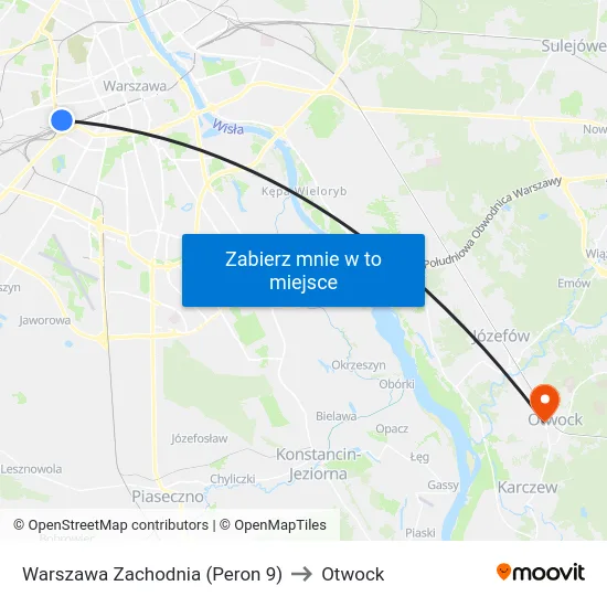 Warszawa Zachodnia (Peron 9) to Otwock map