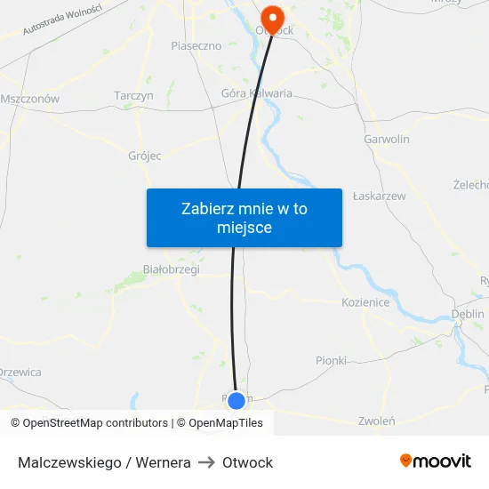 Malczewskiego / Wernera to Otwock map