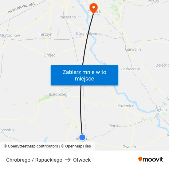 Chrobrego / Rapackiego to Otwock map