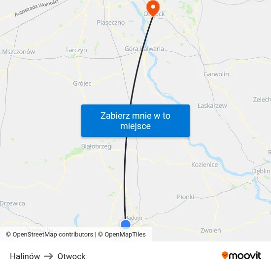 Halinów to Otwock map