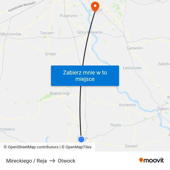 Mireckiego / Reja to Otwock map