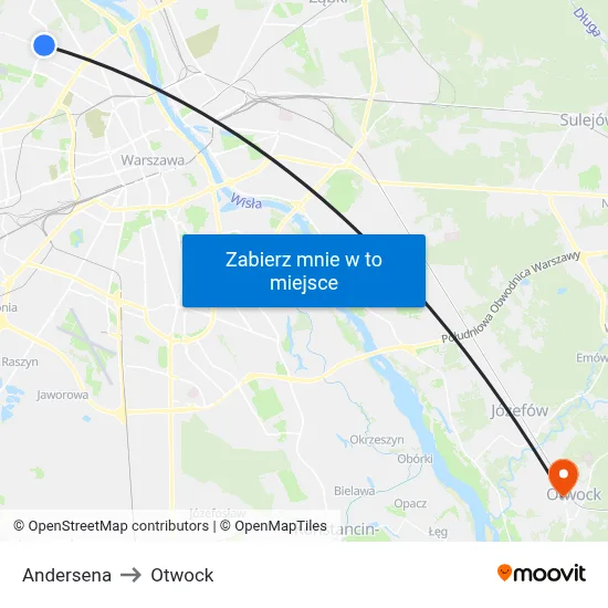 Andersena to Otwock map