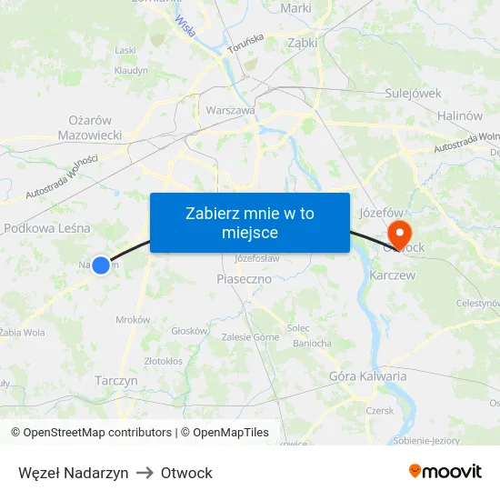 Węzeł Nadarzyn to Otwock map