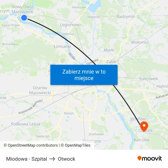 Miodowa - Szpital to Otwock map