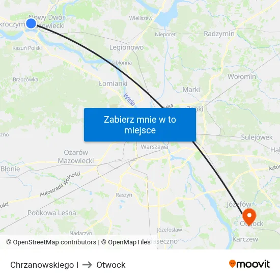 Chrzanowskiego I to Otwock map