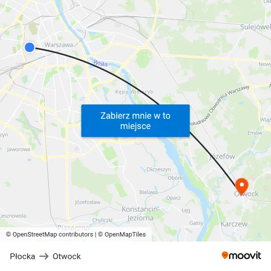 Płocka to Otwock map