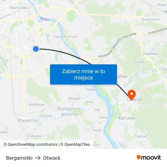 Bergamotki to Otwock map