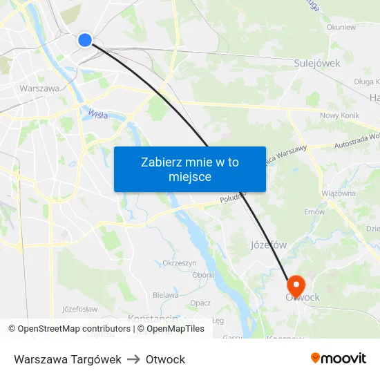 Warszawa Targówek to Otwock map