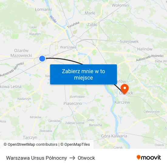 Warszawa Ursus Północny to Otwock map