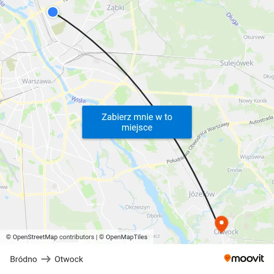 Bródno to Otwock map
