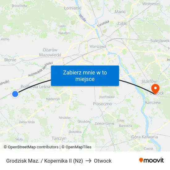 Grodzisk Maz. / Kopernika II (Nż) to Otwock map