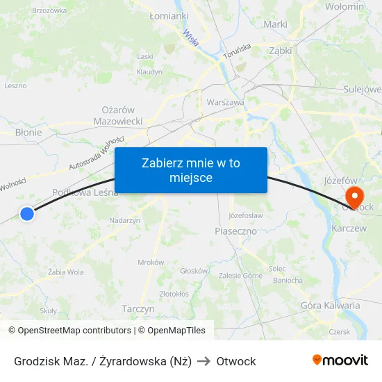 Grodzisk Maz. / Żyrardowska (Nż) to Otwock map