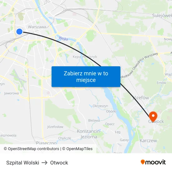 Szpital Wolski to Otwock map