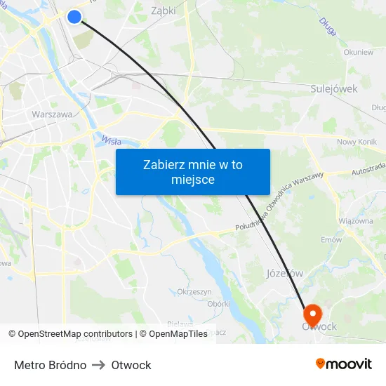 Metro Bródno to Otwock map