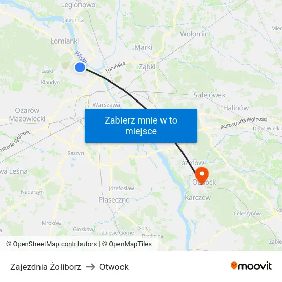 Zajezdnia Żoliborz to Otwock map