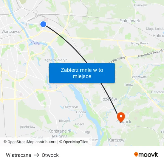 Wiatraczna to Otwock map