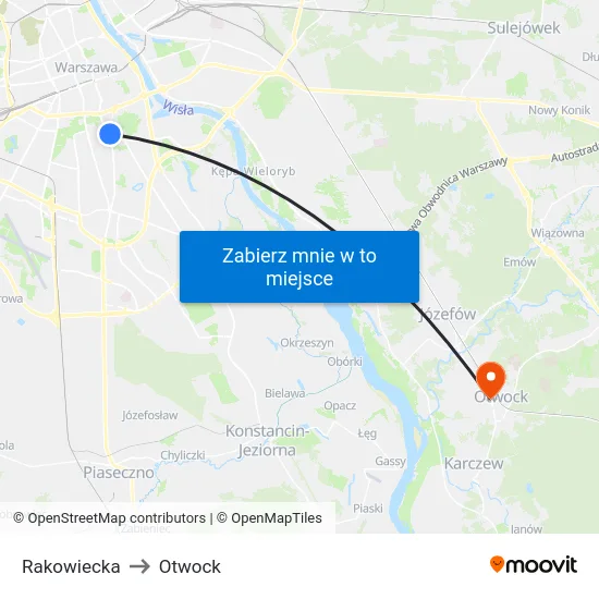 Rakowiecka to Otwock map