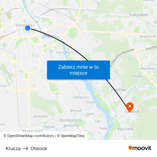 Krucza to Otwock map