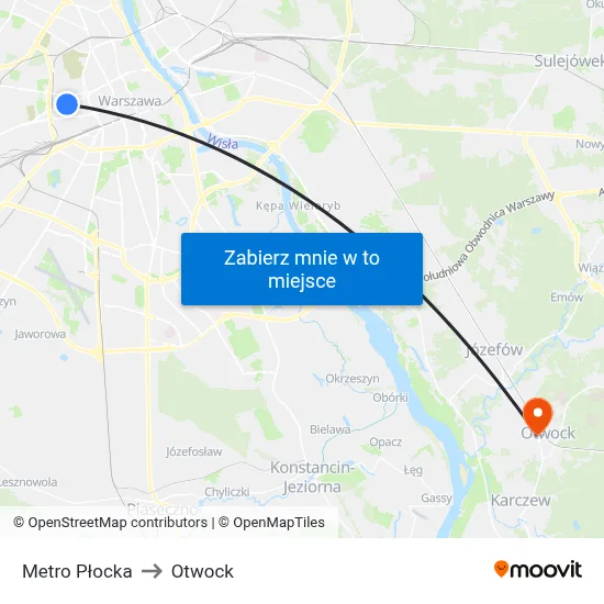 Metro Płocka to Otwock map