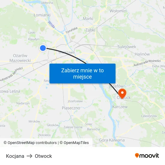 Kocjana to Otwock map