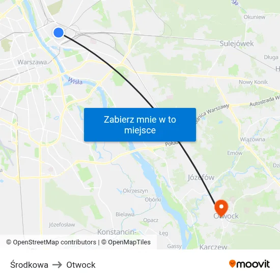 Środkowa to Otwock map