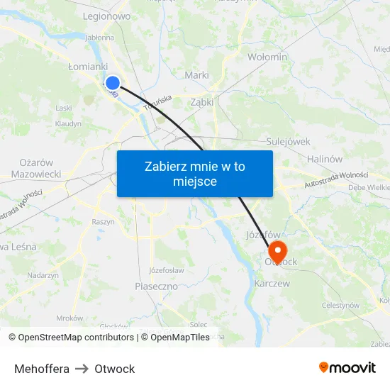Mehoffera to Otwock map
