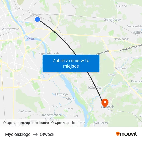 Mycielskiego to Otwock map