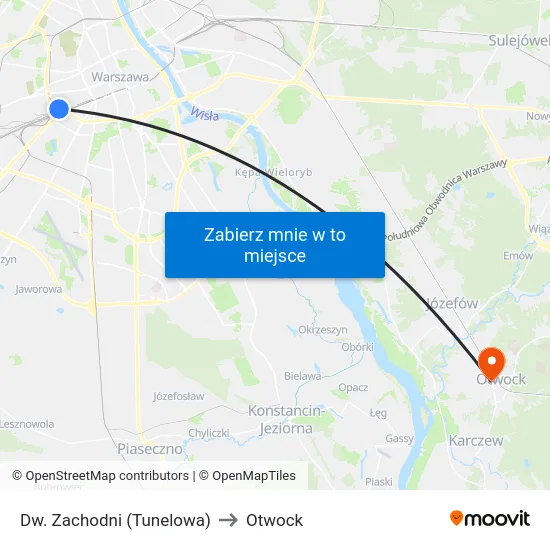 Dw. Zachodni (Tunelowa) to Otwock map